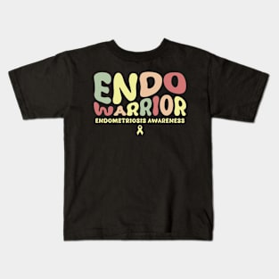 Endometriosis Endo Warrior Retro Groovy Yellow Ribbon Kids T-Shirt